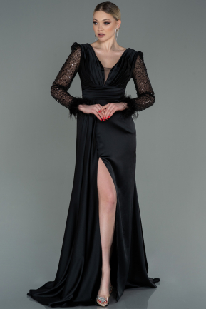 Long Black Satin Evening Dress ABU3080