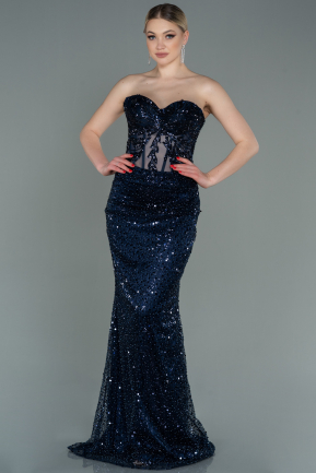 Long Navy Blue Scaly Haute Couture ABU3083