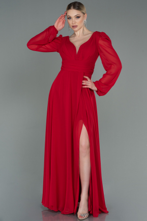 Long Red Chiffon Evening Dress ABU3085