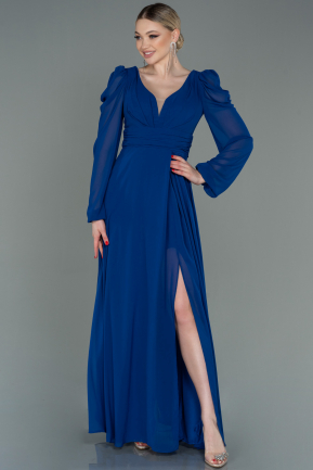 Long Sax Blue Chiffon Evening Dress ABU3085
