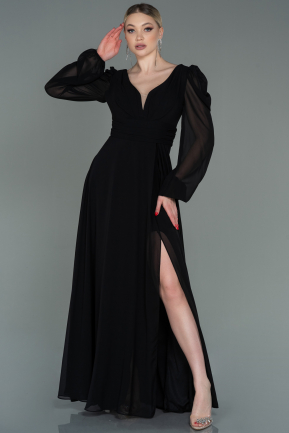 Long Black Chiffon Evening Dress ABU3085