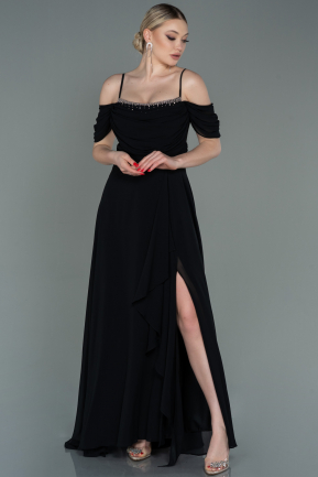 Long Black Chiffon Evening Dress ABU3093