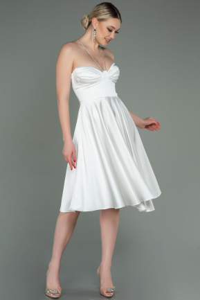 Short White Satin Invitation Dress ABK1734