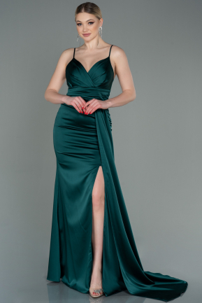 Long Emerald Green Satin Evening Dress ABU3095