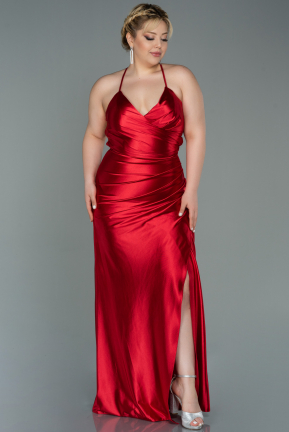 Long Red Satin Plus Size Evening Dress ABU3053