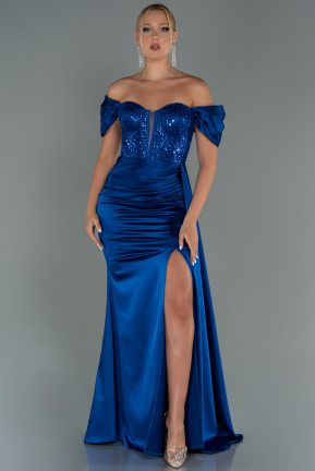 Long Sax Blue Satin Evening Dress ABU3100
