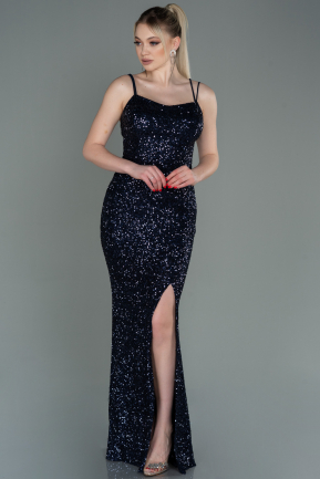 Long Navy Blue Scaly Prom Gown ABU3118