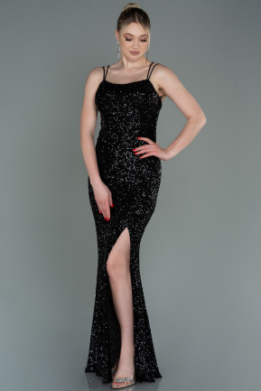 Long Black Scaly Prom Gown ABU3118