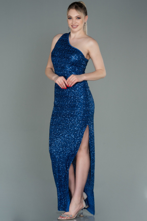 Long Sax Blue Scaly Prom Gown ABU3119