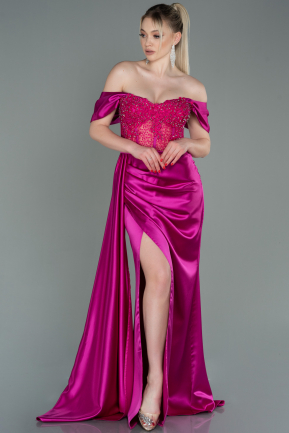 Fuchsia Long Satin Evening Dress ABU3586
