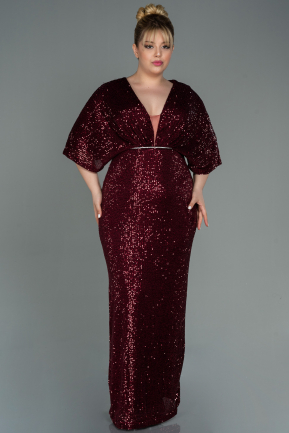 Long Burgundy Scaly Plus Size Evening Dress ABU3123