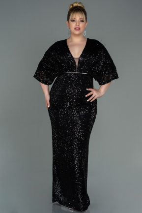 Long Black Scaly Plus Size Evening Dress ABU3123