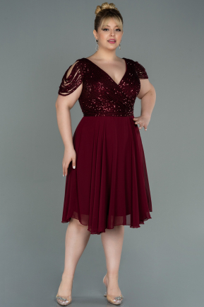 Short Burgundy Chiffon Plus Size Evening Dress ABK1890