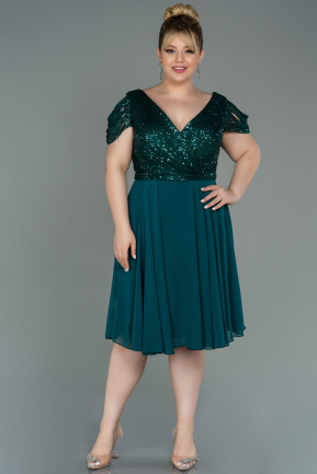 Emerald Green Short Chiffon Plus Size Evening Dress ABK1376