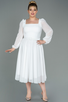 Midi White Chiffon Plus Size Evening Dress ABK1753