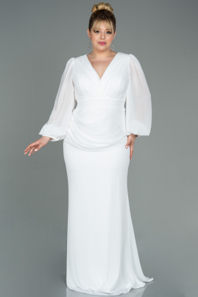 Long White Chiffon Plus Size Evening Dress ABU3096