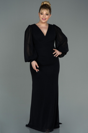 Long Black Chiffon Plus Size Evening Dress ABU3096