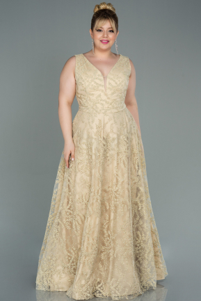 Long Gold Plus Size Evening Dress ABU2537