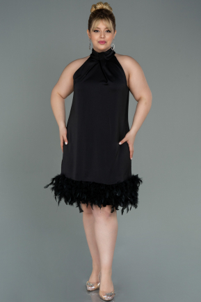 Midi Black Chiffon Plus Size Evening Dress ABK1733