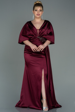 Long Burgundy Satin Plus Size Evening Dress ABU3130