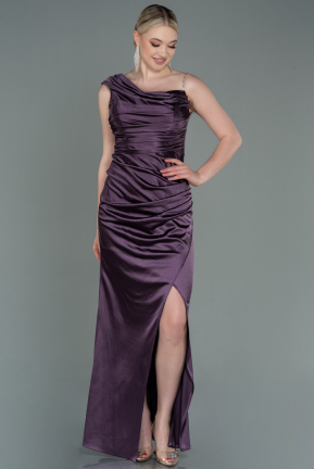 Long Lavender Satin Prom Gown ABU3138
