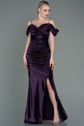 Long Dark Purple Satin Evening Dress ABU3139