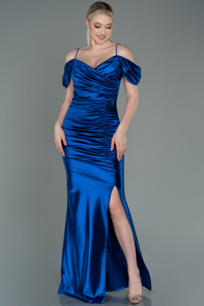 Long Sax Blue Satin Evening Dress ABU3139