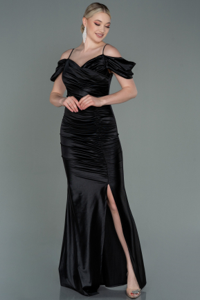 Long Black Satin Evening Dress ABU3139