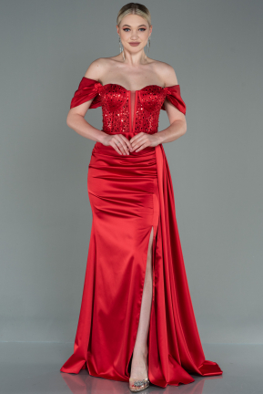 Red Long Satin Evening Dress ABU3100