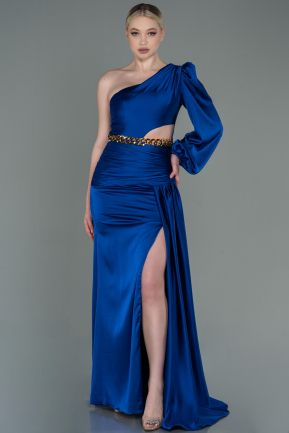 Long Sax Blue Satin Prom Gown ABU2625