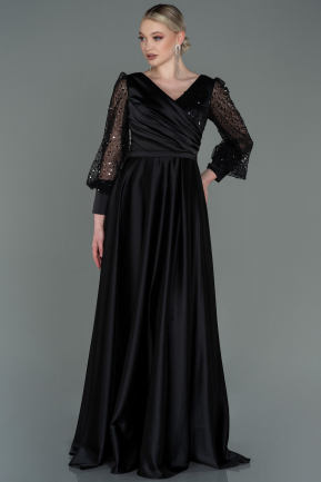 Long Black Satin Evening Dress ABU3143