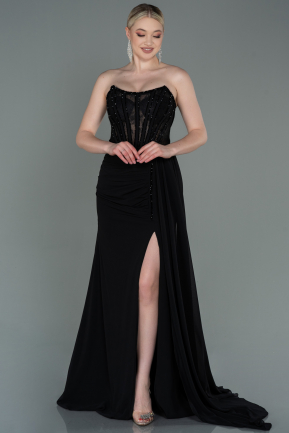 Long Black Chiffon Evening Dress ABU3145