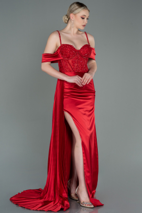 Long Red Satin Evening Dress ABU3146
