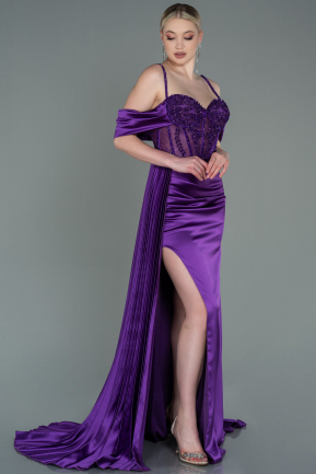 Long Purple Satin Evening Dress ABU3146