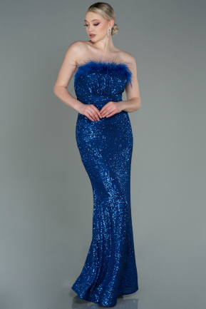 Sax Blue Long Scaly Evening Dress ABU3067