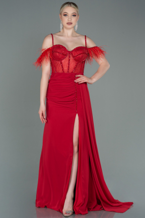 Long Red Chiffon Evening Dress ABU3144