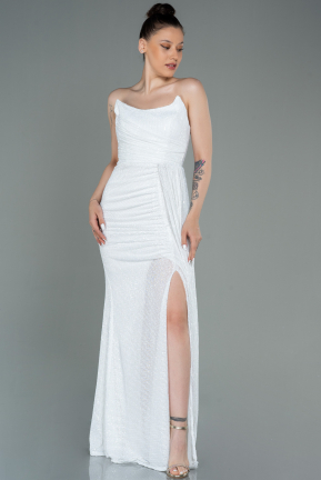 Long White Scaly Evening Dress ABU3134