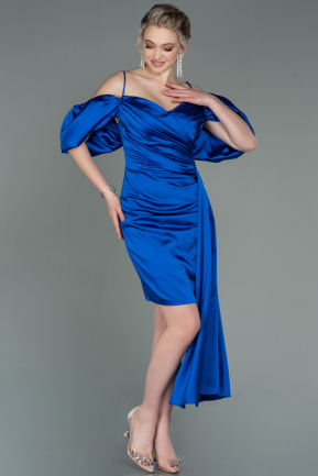 Short Sax Blue Satin Invitation Dress ABK1773