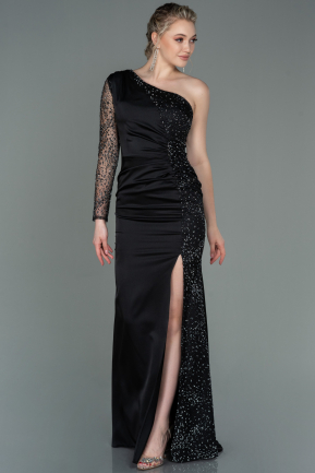 Long Black Satin Evening Dress ABU3162