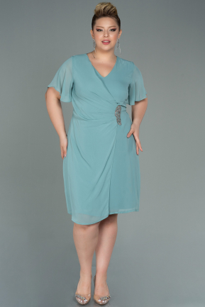 Turquoise Midi Chiffon Plus Size Evening Dress ABK1660