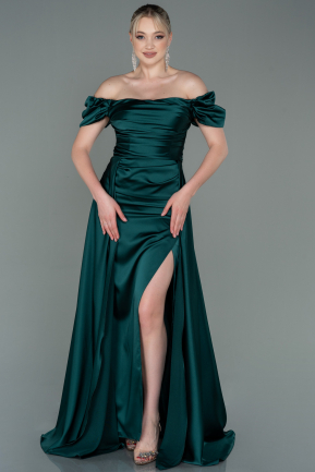 Emerald Green Long Satin Evening Dress ABU2903