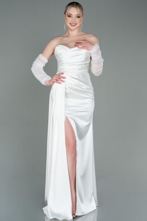 Long White Satin Evening Dress ABU3175