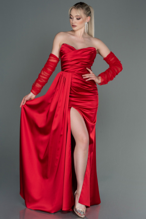 Long Red Satin Evening Dress ABU3175