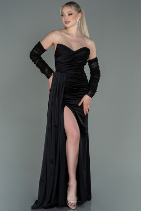 Long Black Satin Evening Dress ABU3175