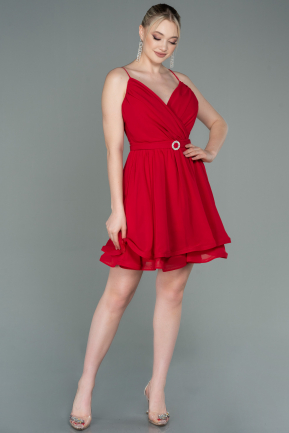 Short Red Chiffon Evening Dress ABK1787