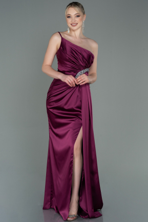 Cherry Colored Long Satin Engagement Dress ABU3088