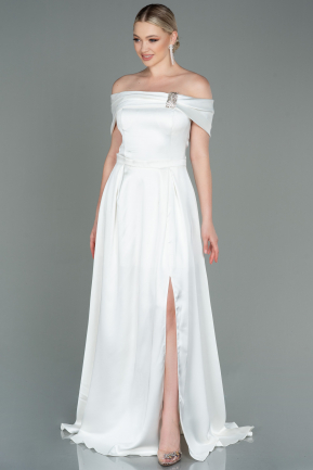 Long White Satin Evening Dress ABU3197