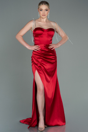 Long Red Satin Prom Gown ABU3198