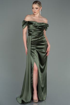 Olive Drab Long Satin Engagement Dress ABU1606