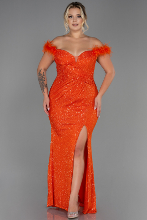 Long Orange Scaly Plus Size Evening Dress ABU3193